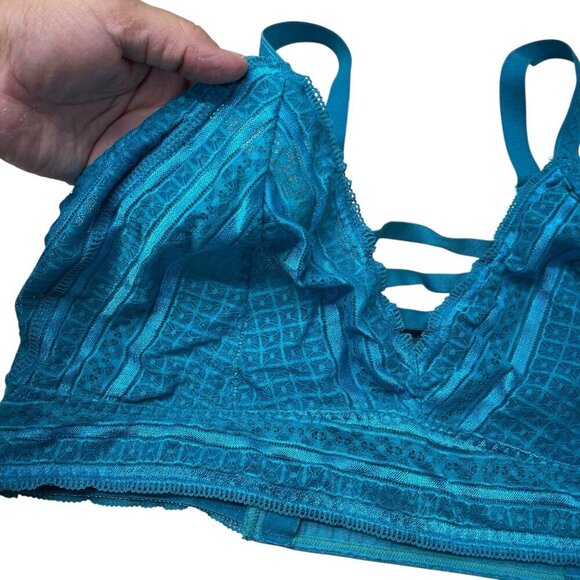 Torrid Lace Mesh Sheer Bralette Unlined Plunge Strappy Longline 3X 22-24 Teal - Picture 2 of 6